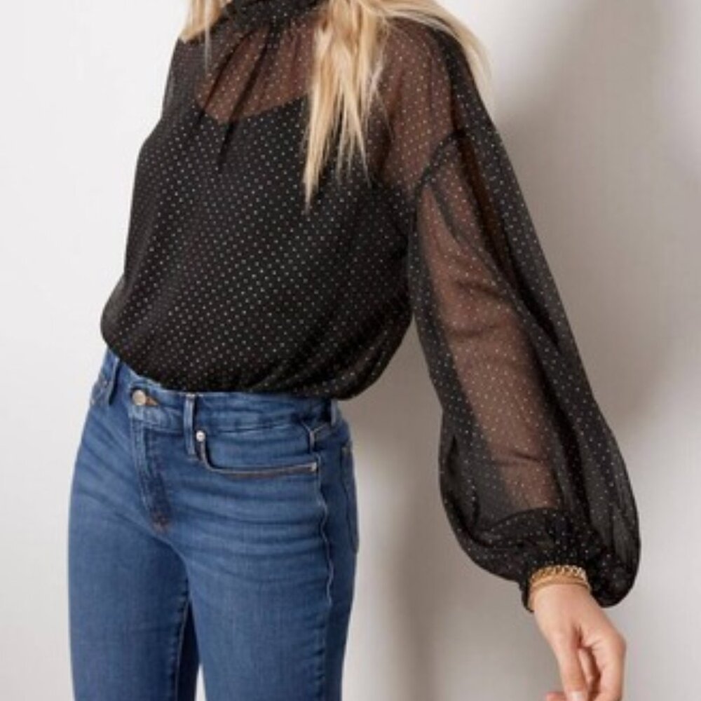 Sanctuary Black Sheer Polka Dot Long Sleeve Blouse